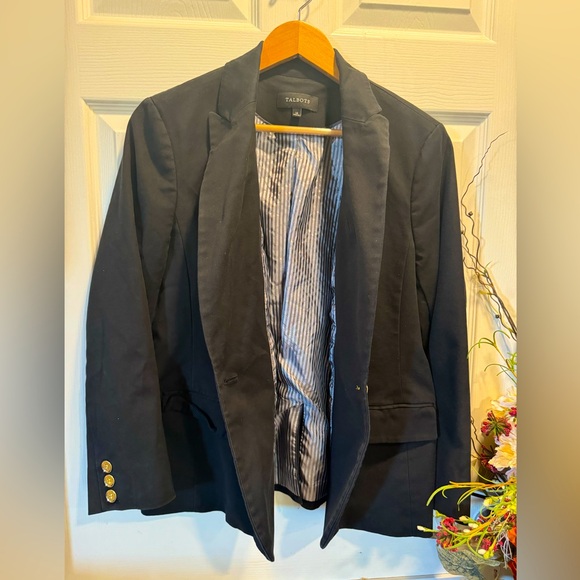 Talbots black knit blazer size 14 Aberdeen with anchors lining notched collar - Picture 5 of 6